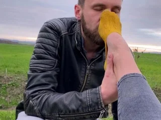Foot fetish outdoor action