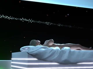 Hot sci-fi android futa dickgirl plays with a sexy blonde