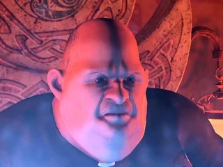 Sexy hot blonde gets fucked by big man in a medieval castle