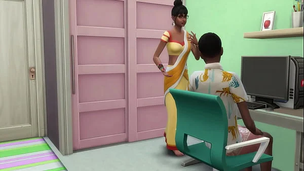 Indian desi mature woman teaches her step-nephew how to have sex for the first time